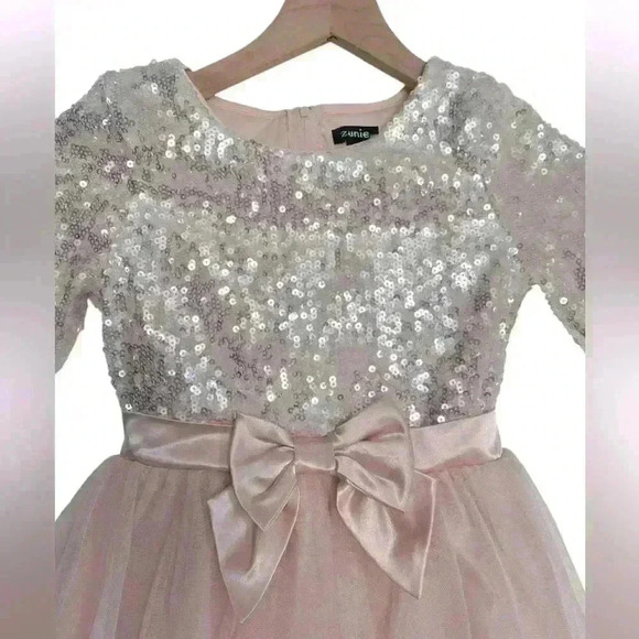 Nordstrom Zunie Girl's Blush Sequin Tulle Butterfly Flare and Fanciful‎ Dress - Picture 5 of 10